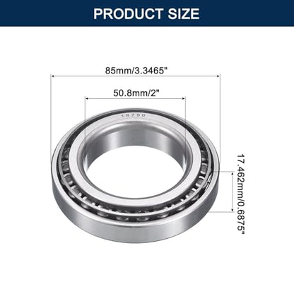 18790/20 Tapered Roller Bearing Cone and Cup Set | 2" Bore 3.3465" OD 0.6875" Cup Width, Chrome Steel Taper Bearings Set, ABEC-3 - size: 18790/18720