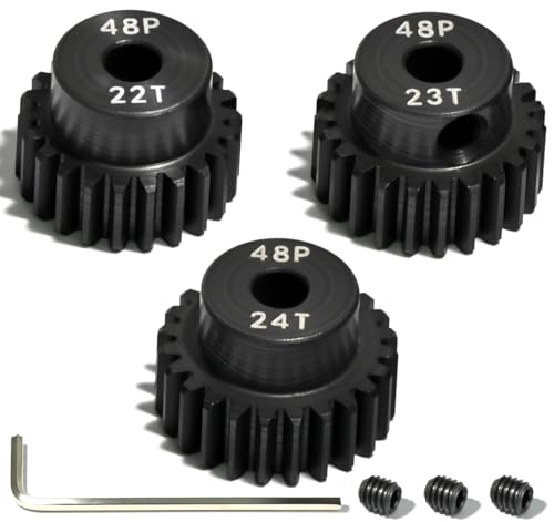3PCS 48P Pinion Gear Set Hardened Steel 3.175mm Shaft 22T 23T 24T with Screws & Hex for 1/10 RC Arrma Traxxas HPI Kyosho Losi Axial SCX10 Tamiya Monster Truck Buggy Motor Upgrade Parts - size: 22 23 24T