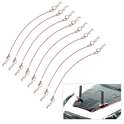 8Pack ShareGoo Metal Clip R Pin Rod with Steel Anti-Lost Rope RC Body Shell Clip Wire Compatible with 1/8 1/10 Traxxas HSP Arrma Axial Redcat RC Car Truck Crawler (Red) - color: Red