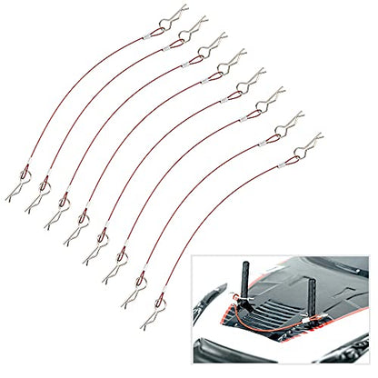 8Pack ShareGoo Metal Clip R Pin Rod with Steel Anti-Lost Rope RC Body Shell Clip Wire Compatible with 1/8 1/10 Traxxas HSP Arrma Axial Redcat RC Car Truck Crawler (Red) - color: Red