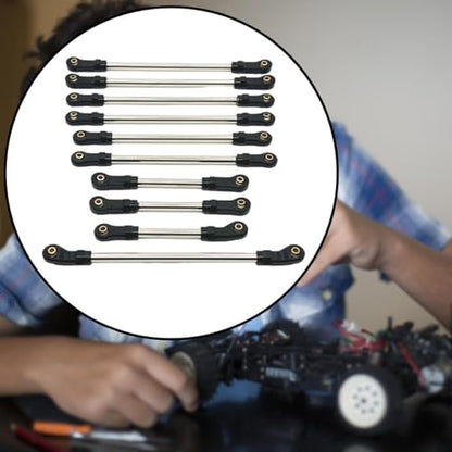10 Pieces Steering Servo Link RC Car Pull Rod Metal Upgrade Linkage Model Parts Sturdy Construction Suitable for WLtoys 1/10 RC Truck, Black - color: Black