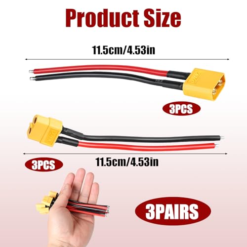 6 Pcs 4.5 Inches XT60 Female and Male Connector Plug Cable, 16AWG Ultra‑Flexible Silicone Wire XT 60 Connector Adapter, Suitable for RC LiPo Battery Drone, Car, Boat (3 Female and 3 Male) - color: 16 Awg