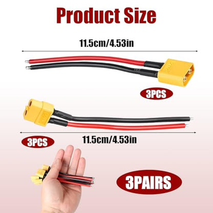 6 Pcs 4.5 Inches XT60 Female and Male Connector Plug Cable, 16AWG Ultra‑Flexible Silicone Wire XT 60 Connector Adapter, Suitable for RC LiPo Battery Drone, Car, Boat (3 Female and 3 Male) - color: 16 Awg