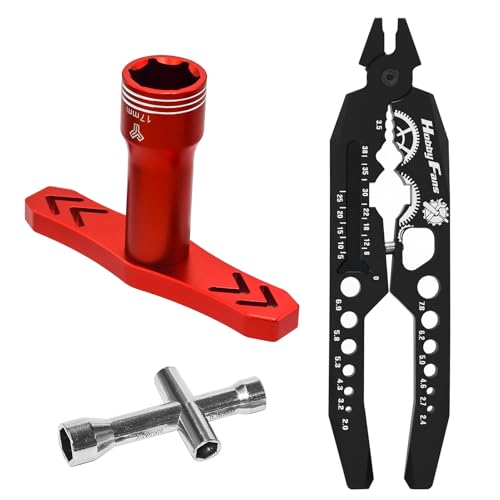 Metal Shock Absorber Pliers Rod Ball Clamp with 17mm RC Wheel Hex Wrench and Cross Wrench Multi-Function RC Tool Combo Set for 1/8 1/10 RC Car