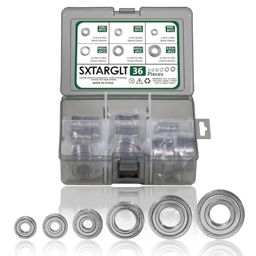Ball Bearings Kit, 698ZZ 608ZZ 628ZZ 6903ZZ 6003ZZ 6203ZZ 36 PCS Double Metal Shielded Deep Groove Bearings Kit for Wheel Skateboards Motor 3D Printing, High Carbon Steel Bearings
