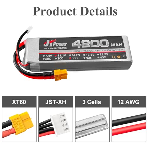 HAWK'S WORK 11.1V Lipo Battery 4200mAh 3S 25C, Rechargeable Battery with XT60 Plug for Drone Multirotor RC Plane Boat Truck | High discharge 35C, stable output, durable LiPo, compatible with RC cars/boats/planes/drones