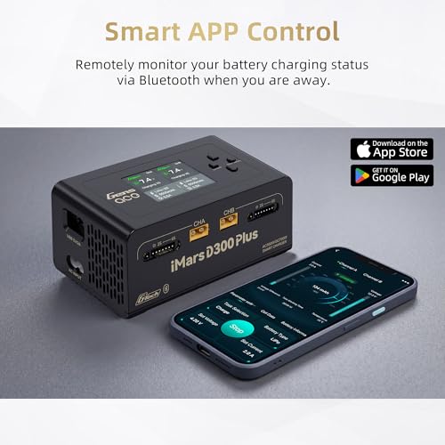 Gens ace iMars D300 Plus Dual Channel 1-6S Smart LiPo Battery Charger | 300W AC/700W (350W*2) 16A DC Balance Charger, Bluetooth App Setting for 1-6S Lipo/Li-ion/LiHV/Life/NiMH BatteryCharging Black