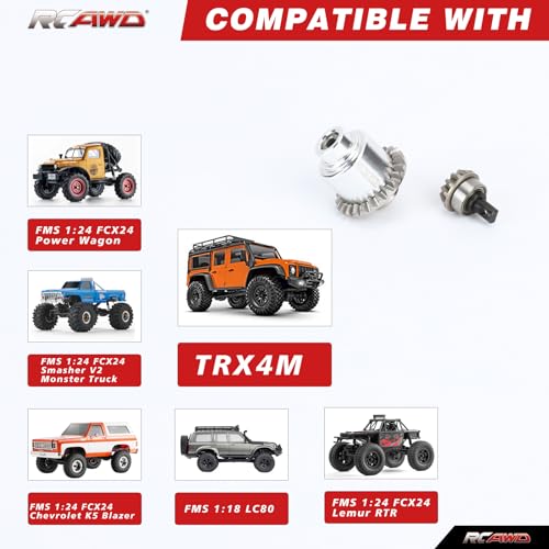 RCAWD Full-Metal Differential Assembly with Drive Gear for 1/18 1/24 Scx24 FMS Fcx18 Fcx24 Rc Crawler Car Upgrade Parts Silver - color: Silver