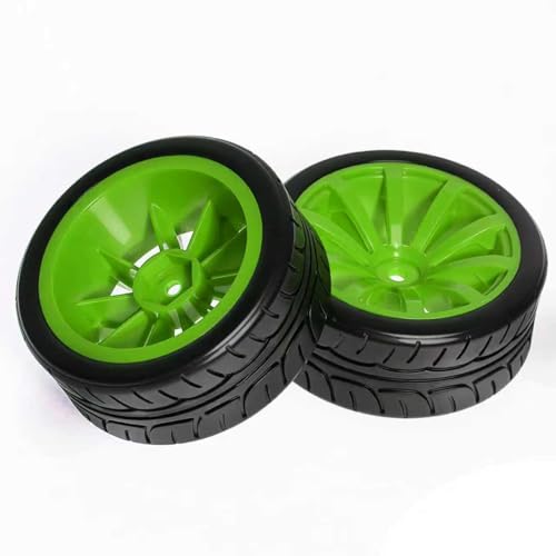 RC OD 65mm 1/10 Rally Racing Touring Tires & Plastic Wheels 12mm Hex for 1:10 1/12 On Road Drift Street Car Tamiya TT01 TT02 Traxxas XV02 XV01 TA06 HPI KYOSHO PTG2 A959 4PCS (Green) - color: Green