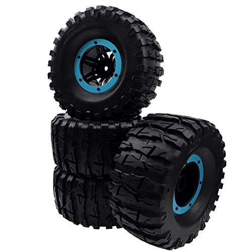 2.2" Rubber Tires Inflatable OD135mm & 12mm Hex Hub Plastic Beadlock Wheel Rims Compatible with Axial SCX10 Tamiya CC01 TF2 Traxxas 1/10 RC Monster Truck Crawler (Blue) - color: Blue