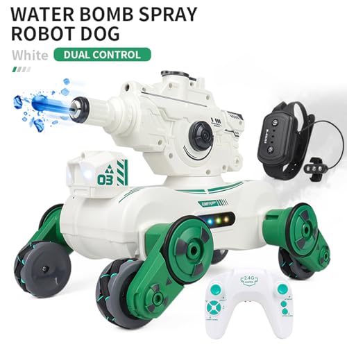 RC Tank That Shoots, RC Stunt Car Shooting Water Bullets, Gesture Sensing Remote Control Tank with 360° Rotating, Spray, Light and Music, 2.4GHz 4WD All Terrains RC Cars for Adults (White) - color: White, size: 1 Battery