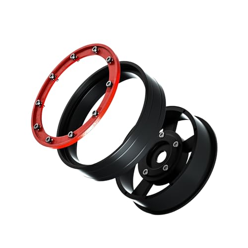 MRC 1.0 Beadlock Wheel 4PCS CNC Aluminum Wheels Rims Upgrade for 1/24 RC Crawler Car Axial SCX24 C10 Jeep Betty (Black-Red) - color: Black-Red