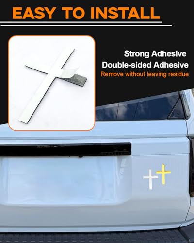 2PCS Metal Jesus Cross Car Emblem, 2.5"×1.8" 3D Silver Alloy Religious Jesus Christ Cross Badge Stickers, Self-Adhesive Automotive Christian Decals for Car Body, Tailgate, Window(Silver+Gold) - color: Silver+Golden