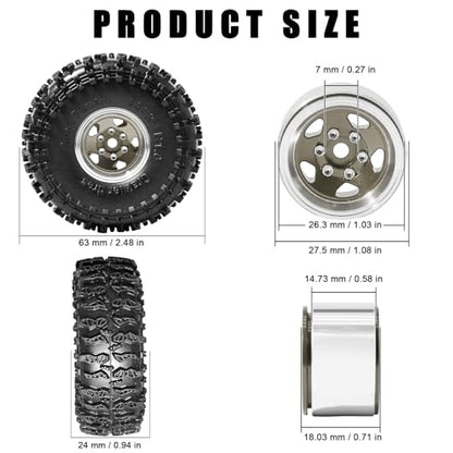 1.0 Beadlock Wheels and Tires Set 4PCS, All Terrain Soft Tires with CNC Aluminum Beadlock Wheels, Compatible with Traxxas TRX4M, Axial SCX24, FMS FCX24 FCX18, AX24, 1/18 1/24 RC Crawlers - color: Bronze