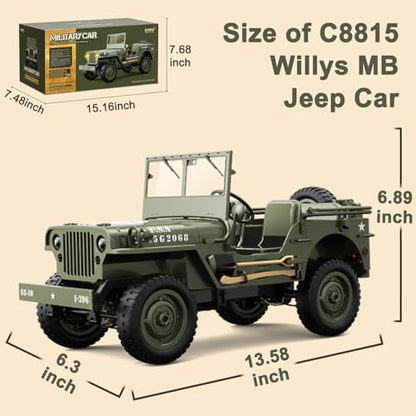 1/10 Willys RC Jeep Toy, 2.4GHz 4x4 Off-Road Crawler | RTR with 2 Batteries, All Terrain Remote Control Truck Vehicle for Kids & Adults - color: C8815-oliver Green