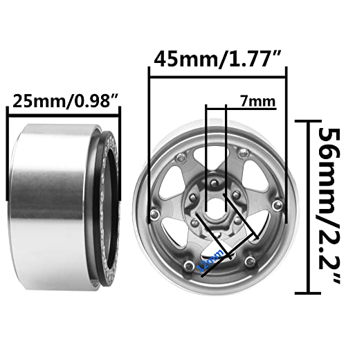 4Pack Aluminum Alloy 1.9" Beadlock Wheel Rims Hubs 6-Spoke Compatible with Traxxas TRX4 Axial SCX10 SCX10-II 90046 Wraith D90 D110 Tamiya CC01 1/10 RC Crawler Car (Silver)