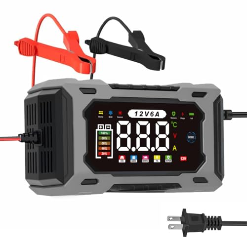 6A 12V Smart Battery Charger Maintainer (Gray) | 6A Smart Charger Maintainer, Pulse Desulfator, Trickle Tender, Overcharge Safe, AGM/GEL/SLA, for Car/Marine/Lawn Mower/ATV - color: Gray