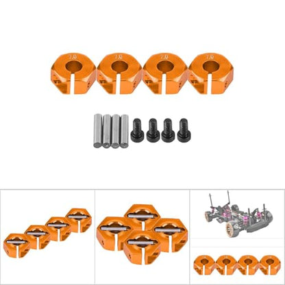 4 Pcs Universal Wheel Hex Hub Adapters,12mm Wheel Hex Mount with Pins and Screws,Wheel Hex Drive Adapters Hub RC Model Vehicle Accessory for RC Spare Part RC Car Upgrade Parts (7.0MM Gold) - size: 7.0MM gold