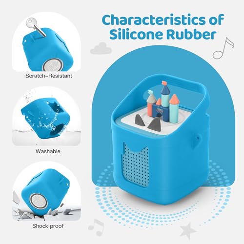 PISOSN Shockproof Carrying Case for Toniebox 2 – Anti-Slip Silicone Cover with Handle for Secure Grip (Blue) - color: Blue
