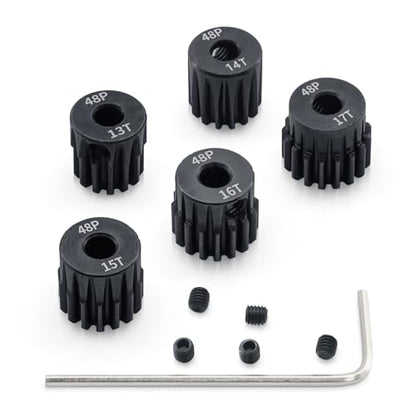 Surpass 48P Pinion Gear Set Hardened 13T 14T 15T 16T 17T Pinion Gear 3.175mm Inner Hole fit for 1/10 RC Car with Screwdriver (5pack) - size: 13T 14T 15T 16T 17T