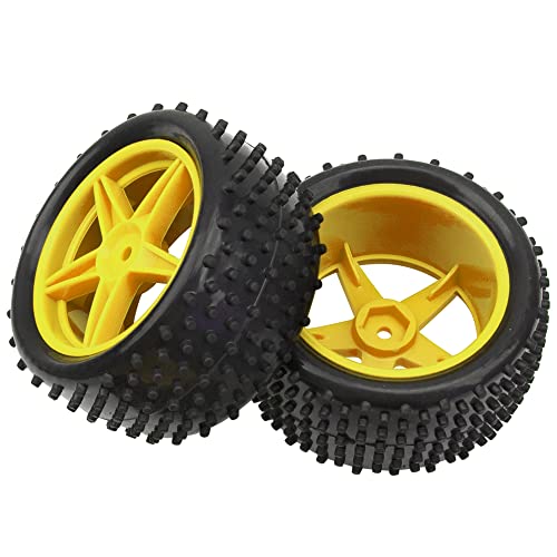 4Pack HIRCQOO OD 88mm/3.46" Front & Rear Rubber Plastic Wheel Rims Tires 12mm Hex Hub Compatible with Redcat Tornado Shockwave HPI HSP ExceedRC Kyosho 1/10 Scale Off Road Buggy (Yellow) - color: Yellow