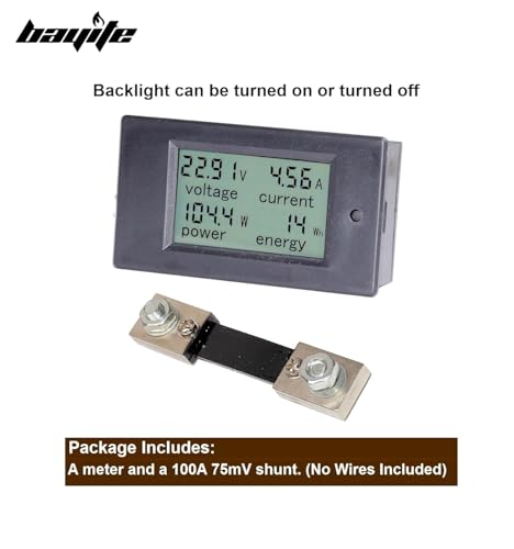 DC 8-100V 0-100A Amp Meter Voltmeter Battery Monitor with 100A Shunt | LCD Energy Monitor | Real-Time Power Monitoring | Solar, RV & DIY Projects