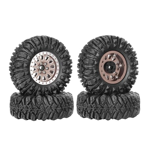 4PCS 1.3" Aluminum Alloy Beadlock Wheel Rims All-Terrain Tyre 70mm Rubber Tires Set with 5mm & 7mm Hex for 1/12 1/14 1/18 1/24 RC Rock Crawler Car Upgrade Parts (D-Brown) - color: D-brown