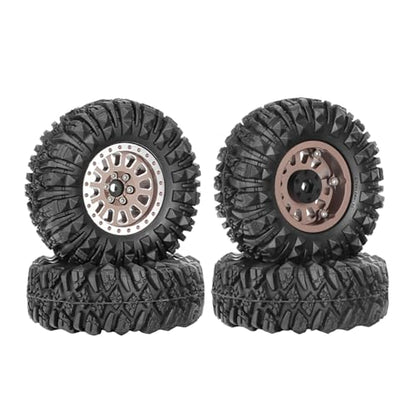 4PCS 1.3" Aluminum Alloy Beadlock Wheel Rims All-Terrain Tyre 70mm Rubber Tires Set with 5mm & 7mm Hex for 1/12 1/14 1/18 1/24 RC Rock Crawler Car Upgrade Parts (D-Brown) - color: D-brown