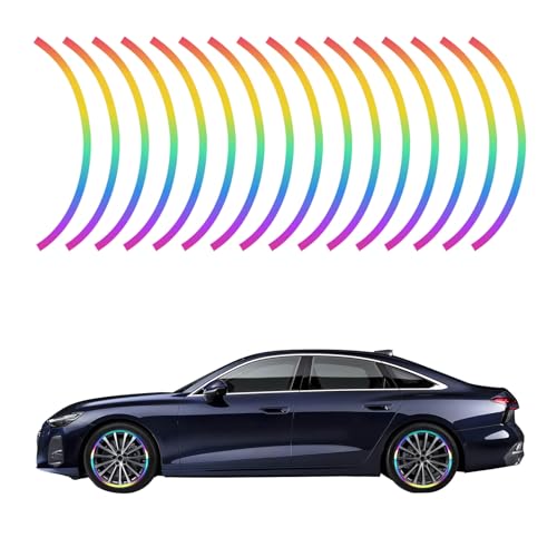 16PCS Reflective Car Wheel Rim Stickers, Car Wheel Decorative Stripe Stickers, Night Safety Warning Tape Sticker Automotive Accessories Fit for Wheels for Motorcycle, Car (Colorful) - color: Colorful