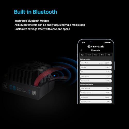 XC C8 Sensorless Brushless ESC for 1/8 RC Car,3-6S 160A | Bluetooth APP Programming,6.0V/7.4V/8.4V BEC,IP67,Multiple protection - size: XT60