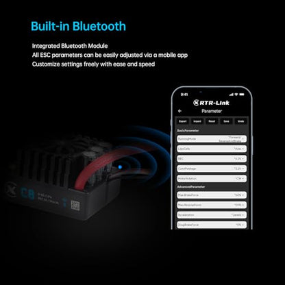 XC C8 Sensorless Brushless ESC for 1/8 RC Car,3-6S 160A | Bluetooth APP Programming,6.0V/7.4V/8.4V BEC,IP67,Multiple protection - size: No Connector