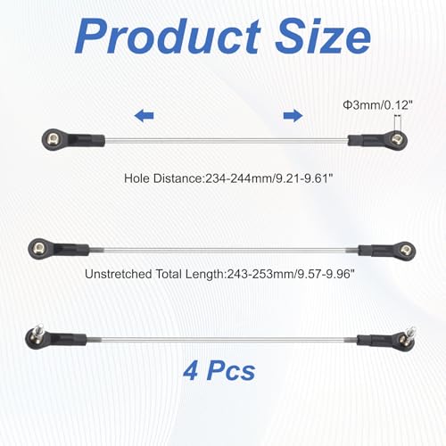 MECCANIXITY 4Pcs Adjustable Turnbuckles Camber Link, 234-244mm Turnbuckle Rod Steering Servo Linkage with M3 Ball Head Rod Ends for RC Car Replace Parts - size: 234-244mm