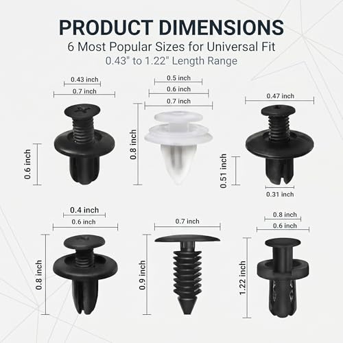 100 Pcs Car Bumper Clips Kit, Car Plastic Rivets Fasteners Push Retainer Kit with Sizes Auto Push Pin Rivets Set, Universal Expansion Screw Clips (Black)