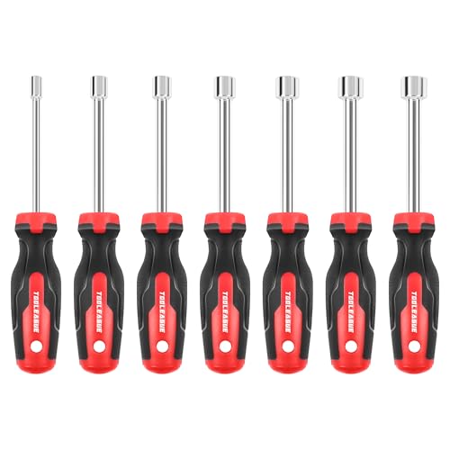 TOOLEAGUE 7Pcs SAE Nut Driver Set | 3/16, 1/4, 5/16, 11/32, 3/8, 7/16, 1/2 Inch, 3.5 Inch(1 Inch Hollow,2.5 Inch Solid) Shaft Nut Driver with Pass Through Design