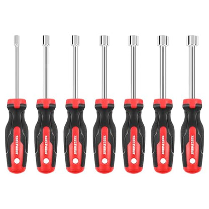 TOOLEAGUE 7Pcs SAE Nut Driver Set | 3/16, 1/4, 5/16, 11/32, 3/8, 7/16, 1/2 Inch, 3.5 Inch(1 Inch Hollow,2.5 Inch Solid) Shaft Nut Driver with Pass Through Design