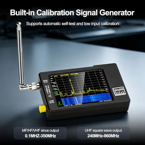 Portable Tinysa Spectrum Analyzer, AURSINC V0.3.1 Handheld Frequency Analyzer, Signal Generator 100kHz to 960MHz MF/HF/VHF UHF Input ESD Protected Function with 2.8 inch Touchscreen
