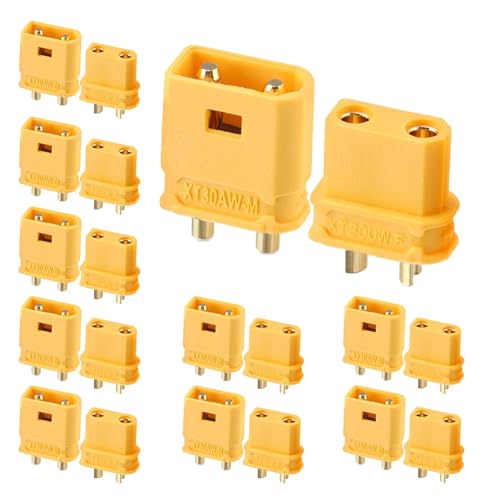 ELFCULB 10 Pairs XT30UW Female and XT30AW Male Connectors for FPV Drones | XT30UW female and XT30AW male pairs with gold-plated contacts for harness assembly, repairs, and compact power links. - color: 10 Pairs XT30UW