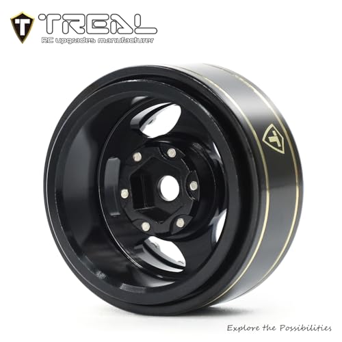 Treal 1.0 Beadlock SCX24 Wheels (4P) Classic 5-Star 1" Micro Bead lock Wheel for Axial 1/24 SCX24 Dodge Deadbolt C10 Gladiator Crawler 27.3g (Black-Black) - color: Black-Black