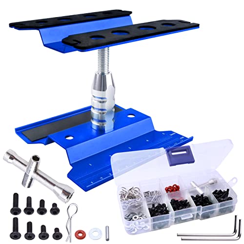 Aluminum Alloy RC Car Repair Work Stand Hobby Tool Set 360 Degree Rotation Lift/Lower and RC Screws Kit Repair Tool Box for 1/8 1/10 1/12 1/16 1/18 RC Car Truck Buggy Models (Navy Blue) - color: Navy Blue