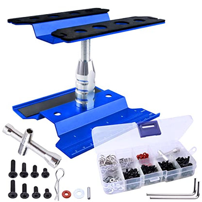Aluminum Alloy RC Car Repair Work Stand Hobby Tool Set 360 Degree Rotation Lift/Lower and RC Screws Kit Repair Tool Box for 1/8 1/10 1/12 1/16 1/18 RC Car Truck Buggy Models (Navy Blue) - color: Navy Blue