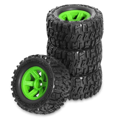 REDSPIDER 1/14 RC Monster Truck Wheel Rim Tires (4pcs) Hex 12mm OD 3.54'' for 1/12 1/14 1/16 RC Off Road Monster Truck TRX E-REVO Summit HPI SAVAGEGT-2XS REDCAT Volcano-16 (Green) - color: Green