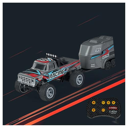 1/64 Scale Alloy RC Car 2.4GHZ Off-Road Remote Control Car with Trailer Three Speed Adjustment Small RC Truck Gifts for Christmas Day Birthday (C-HB09 Black) - style: C-HB09 Black