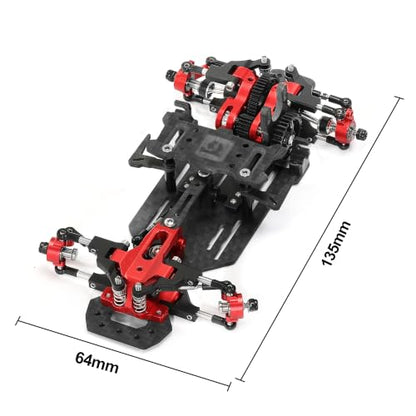 RC Car Frame, 1/24 1/28 TG Racing Carbon Fiber Assembled Mini Rear Drive RWD Drift Racing Car Frame Body Kit with Tools DIY Parts (Red) - color: F.red 2