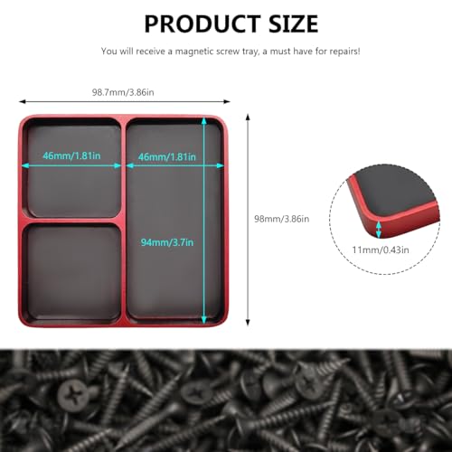 Magnetic Parts Tray, Aluminium Alloy RC Screws Organizer with Magnetic Pad, Automotive Small Tool Tray Electronic Repair Screws Holder for Sockets Bolts Pins, Car Accessories (Red) - color: Red