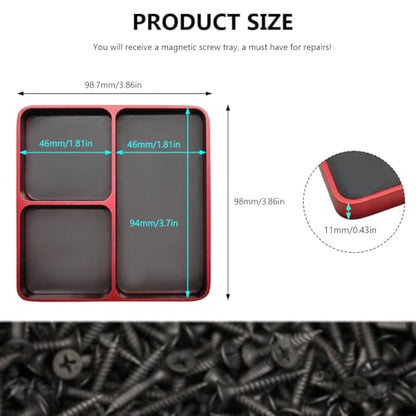 Magnetic Parts Tray, Aluminium Alloy RC Screws Organizer with Magnetic Pad, Automotive Small Tool Tray Electronic Repair Screws Holder for Sockets Bolts Pins, Car Accessories (Red) - color: Red
