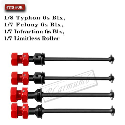 RC Drive Shaft CVD Axles Upgrades Part for 1/8 Typhon 6s, 1/7 Felony Limitless Roller Infraction 6s Blx，Steel Front Rear 4PCS Driveshafts w/17mm Wheel Hex Hub Hops Up,Red - color: Red- 4cvd-hubs