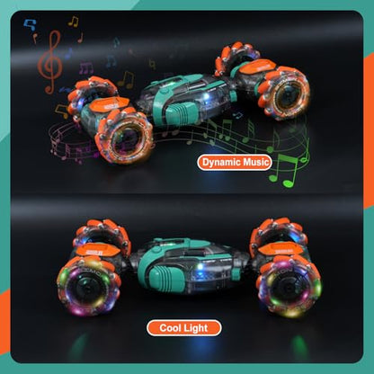 Gesture Sensing RC Stunt Car for Kids - 2.4Ghz Remote & Hand-Controlled Toy, Birthday Gifts for Boys 6 7 8 9 10 11 12 Year Old, Twist Off-Road Vehicle with Lights & Music