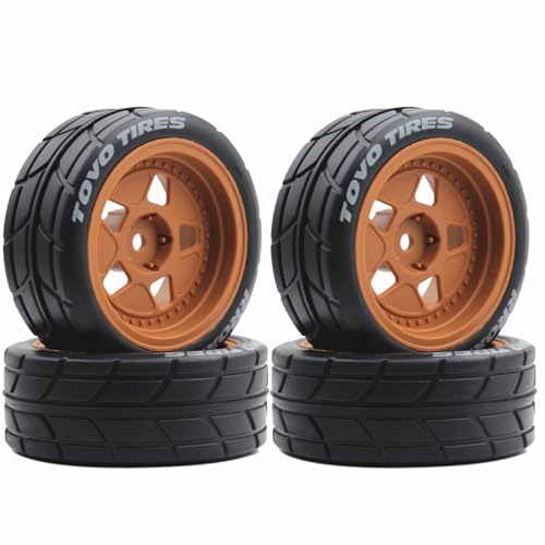 65mm 4PCS 1/10 RC On-Road tires and Hard Plastic wheels set Hex 12mm For WRC Drift Car Conversion 1/10 RC On-Road Car Traxxas Tamiya FW06 TT02 HPI HSP 94122 Kyosho%T068 (Brown) - color: Brown