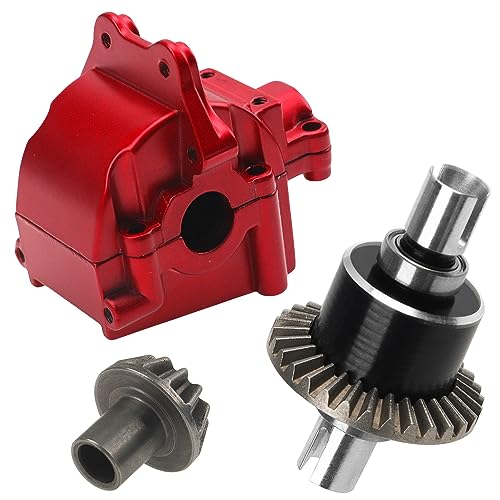 ShareGoo Metal Differential Gearbox Housing Cover & Differential Gear Set Compatible with WLtoys 144010 144001 144002 124016 124017 124018 124019 RC Car (Red) - color: Red