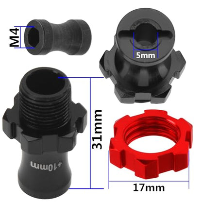 ShareGoo Metal +10mm Extended 17mm Splined Wheel Hex Hub Adapter Compatible with 1/10 Slash 2WD 4X4 Rustler Stampede Bandit 2WD 4X4 RC Car (Red) - color: Red
